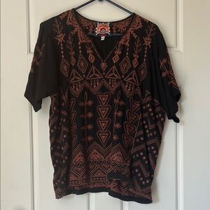 Johnny Was Black and Orange Short Sleeve Tee